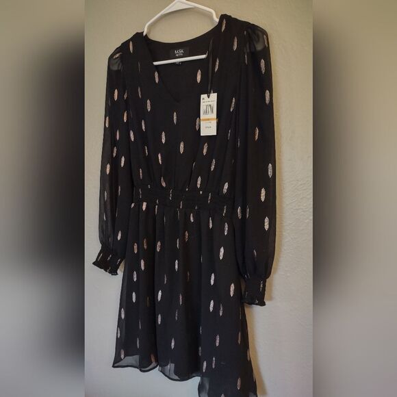 MSK Rich Black Chiffon V-neck Dress. Size PS - Picture 3 of 16